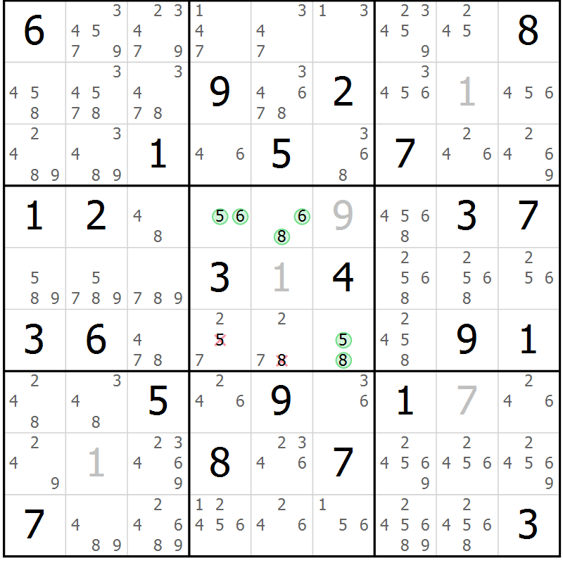 Position des candidats pour la solution de la Gr 73 page 76 du magazine de sudoku Maestro n° 101