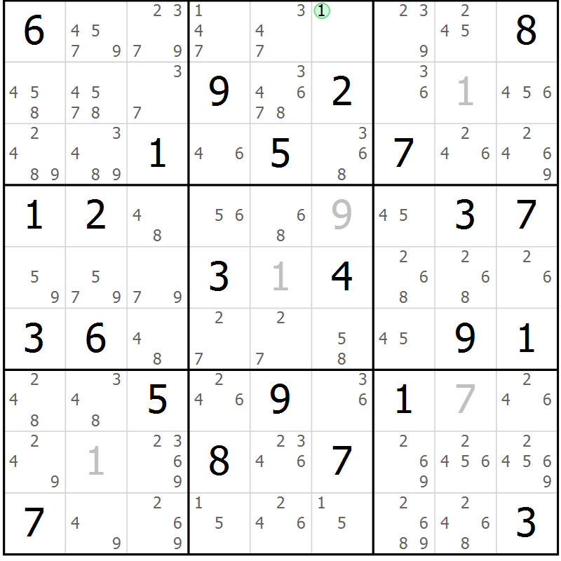 Position des candidats pour la solution de la Gr 73 page 76 du magazine de sudoku Maestro n° 101
