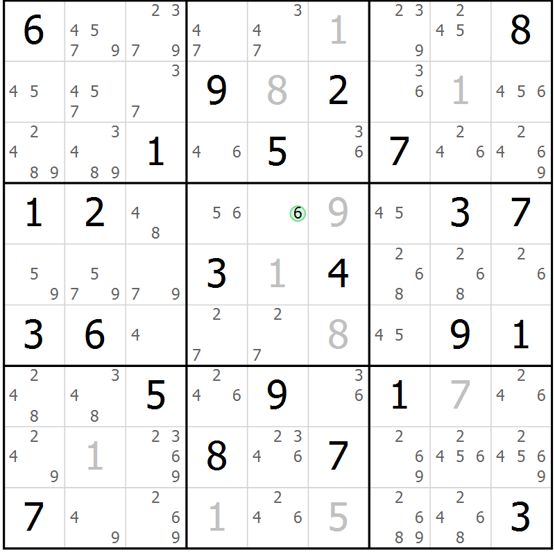 Position des candidats pour la solution de la Gr 73 page 76 du magazine de sudoku Maestro n° 101