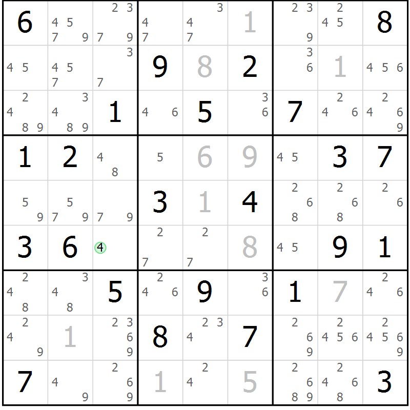 Position des candidats pour la solution de la Gr 73 page 76 du magazine de sudoku Maestro n° 101