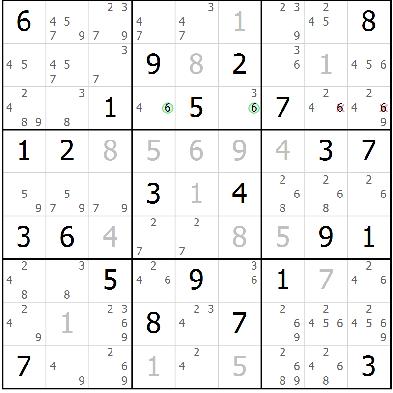 Position des candidats pour la solution de la Gr 73 page 76 du magazine de sudoku Maestro n° 101