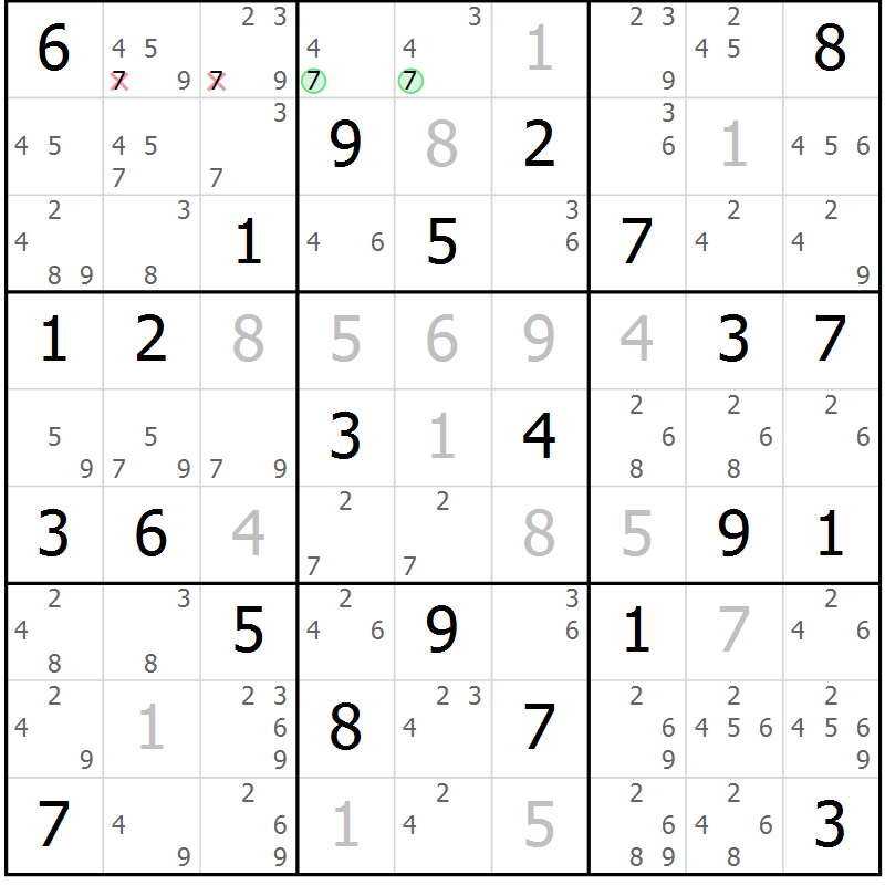 Position des candidats pour la solution de la Gr 73 page 76 du magazine de sudoku Maestro n° 101