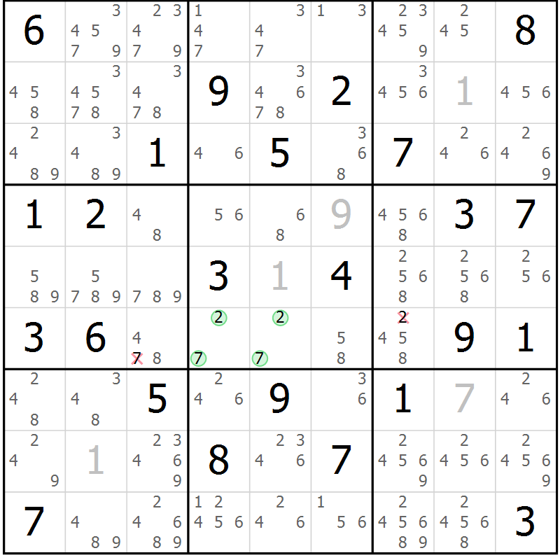 Position des candidats pour la solution de la Gr 73 page 76 du magazine de sudoku Maestro n° 101