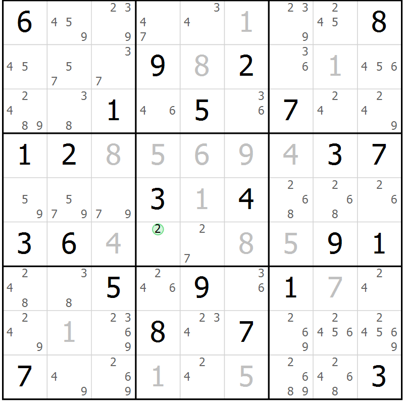 Position des candidats pour la solution de la Gr 73 page 76 du magazine de sudoku Maestro n° 101