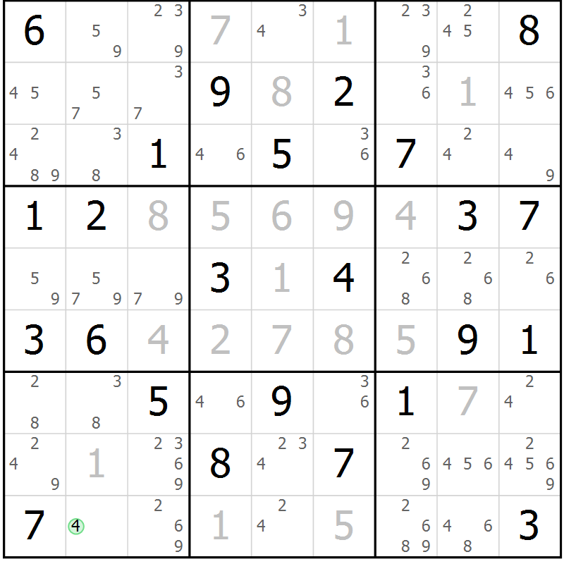 Position des candidats pour la solution de la Gr 73 page 76 du magazine de sudoku Maestro n° 101