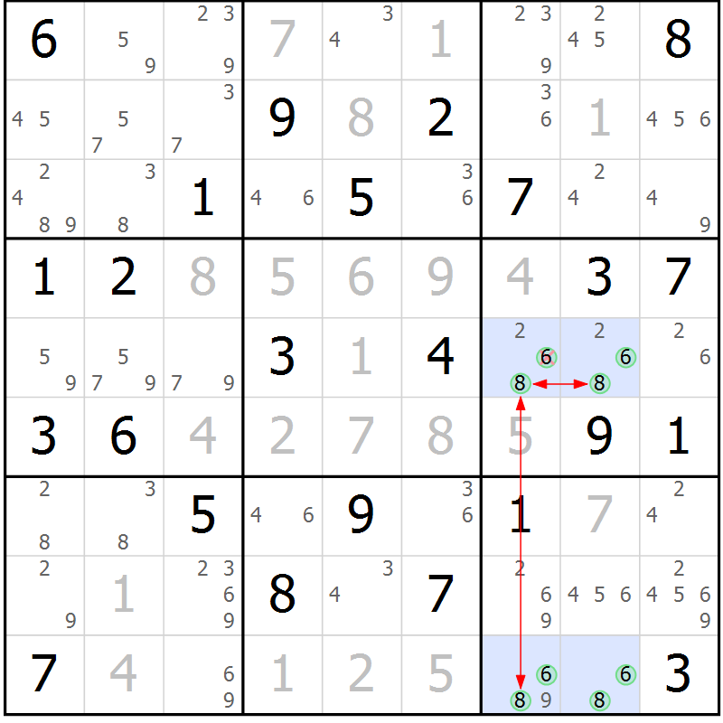 Position des candidats pour la solution de la Gr 73 page 76 du magazine de sudoku Maestro n° 101
