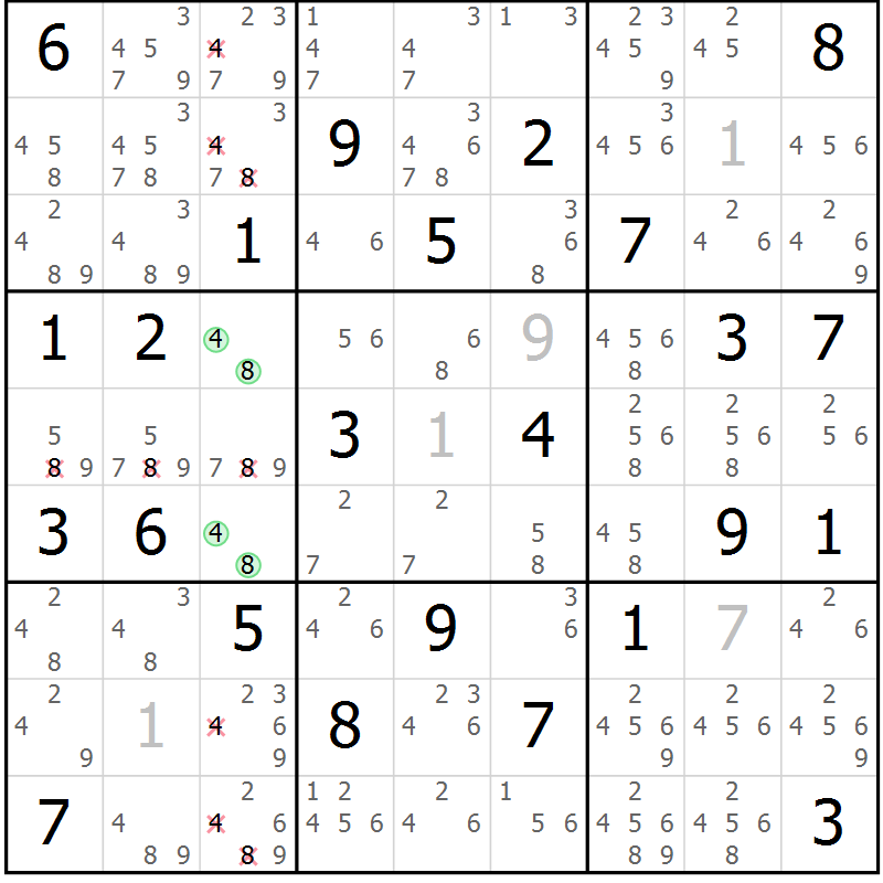 Position des candidats pour la solution de la Gr 73 page 76 du magazine de sudoku Maestro n° 101