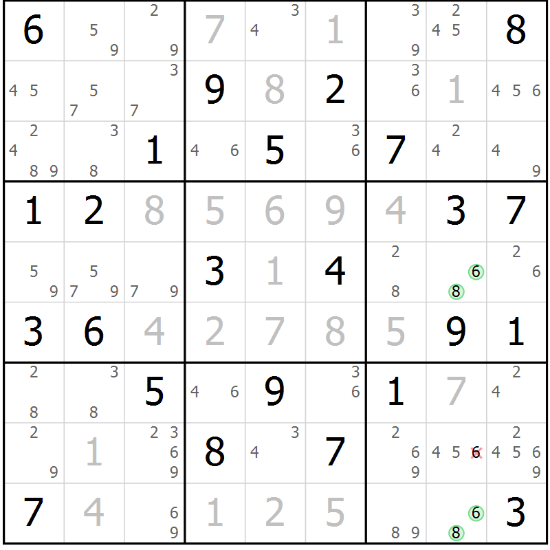 Position des candidats pour la solution de la Gr 73 page 76 du magazine de sudoku Maestro n° 101
