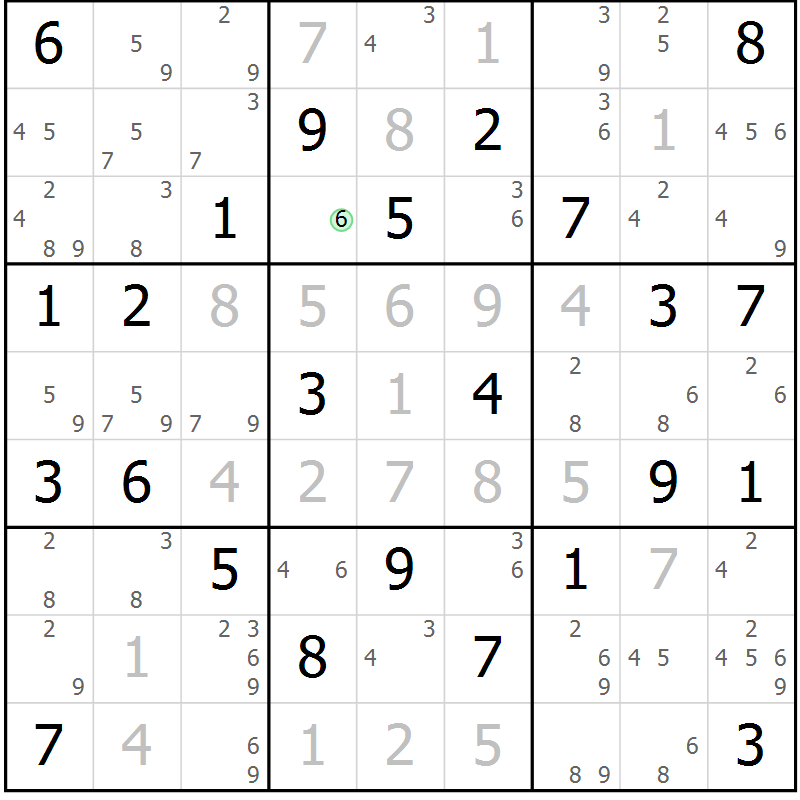 Position des candidats pour la solution de la Gr 73 page 76 du magazine de sudoku Maestro n° 101