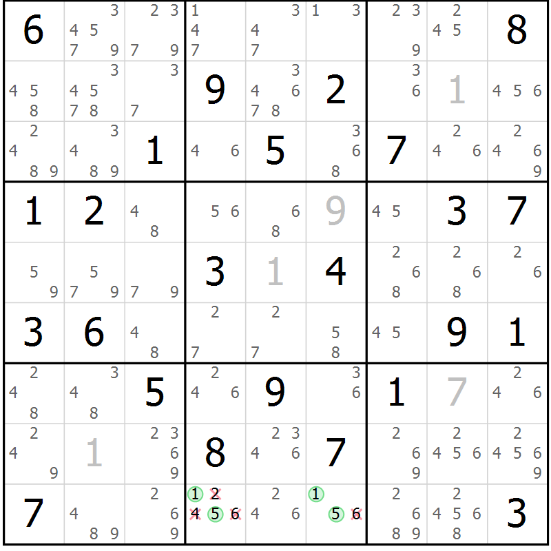 Position des candidats pour la solution de la Gr 73 page 76 du magazine de sudoku Maestro n° 101