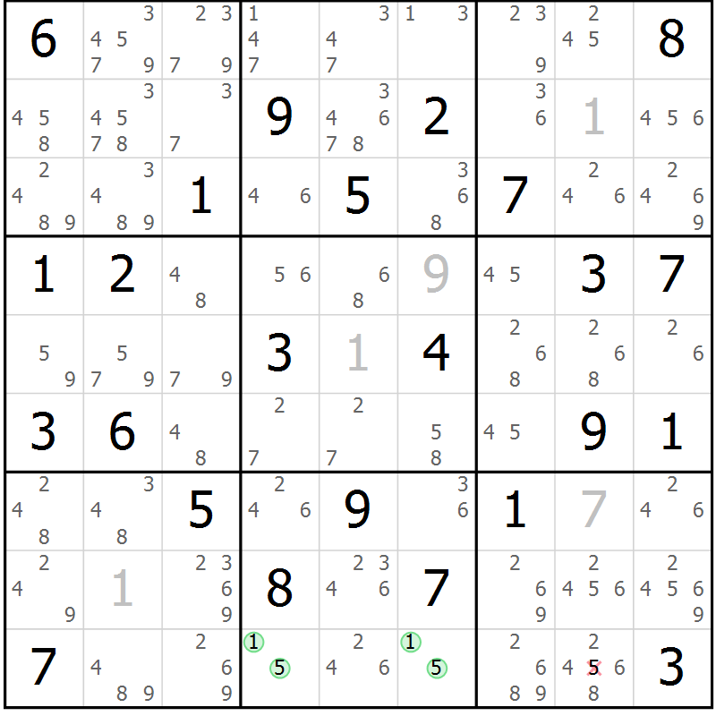Position des candidats pour la solution de la Gr 73 page 76 du magazine de sudoku Maestro n° 101