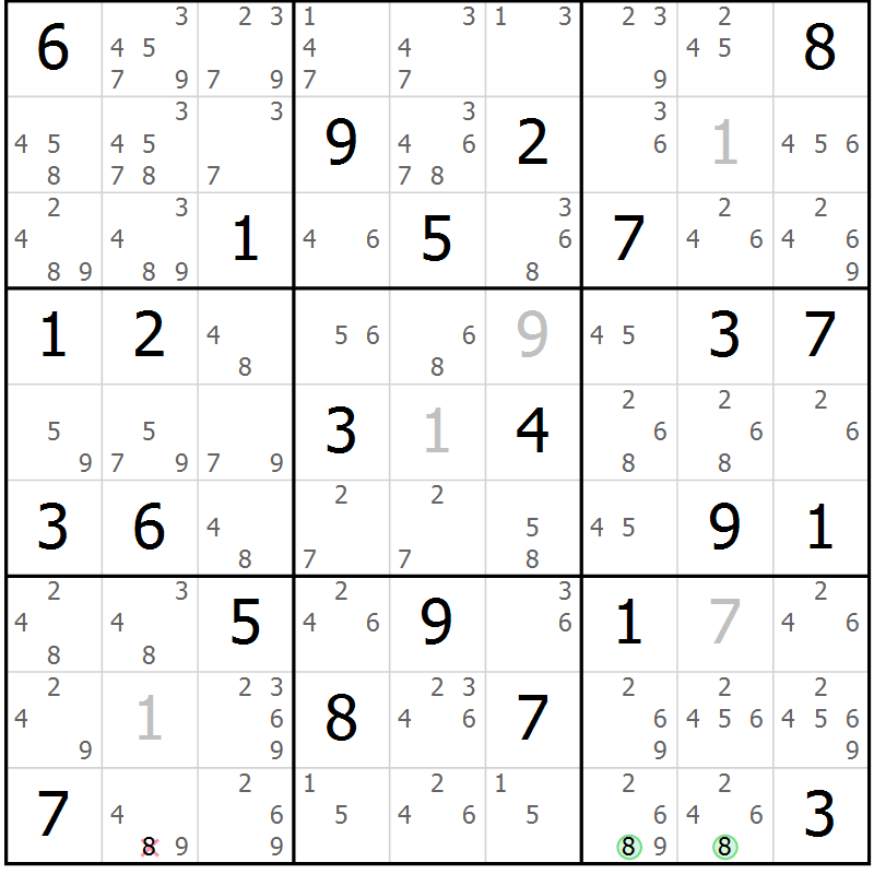 Position des candidats pour la solution de la Gr 73 page 76 du magazine de sudoku Maestro n° 101