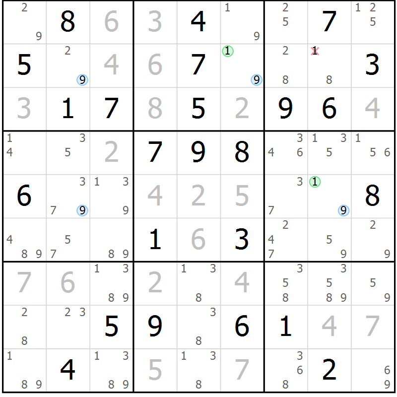 Position des candidats pour la solution de la Gr 74 page 77 du magazine de sudoku Maestro n° 101