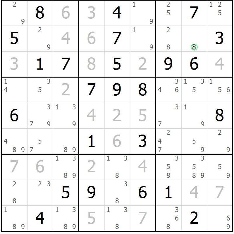 Position des candidats pour la solution de la Gr 74 page 77 du magazine de sudoku Maestro n° 101