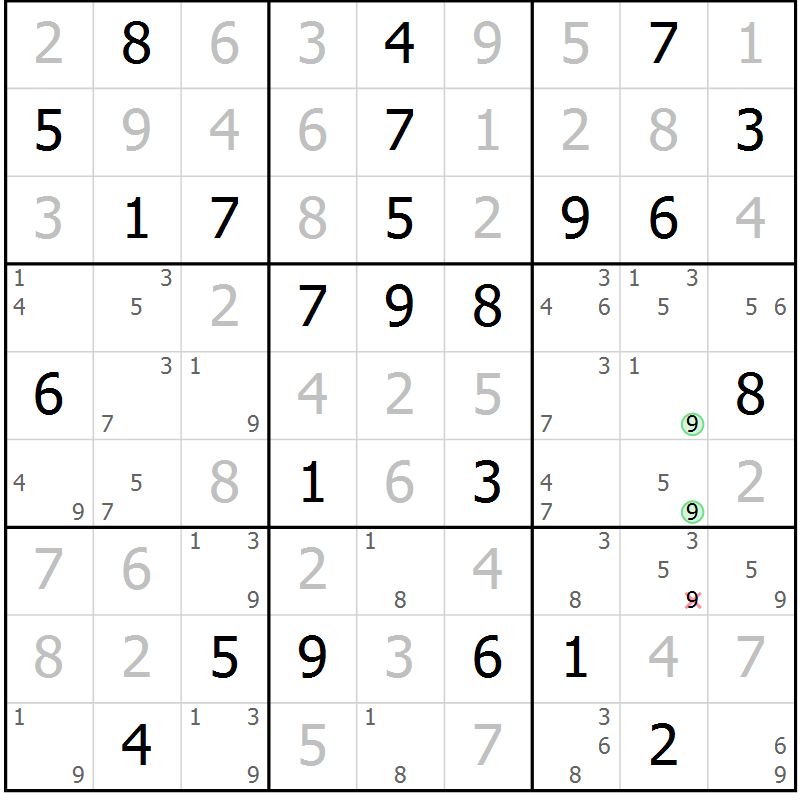 Position des candidats pour la solution de la Gr 74 page 77 du magazine de sudoku Maestro n° 101