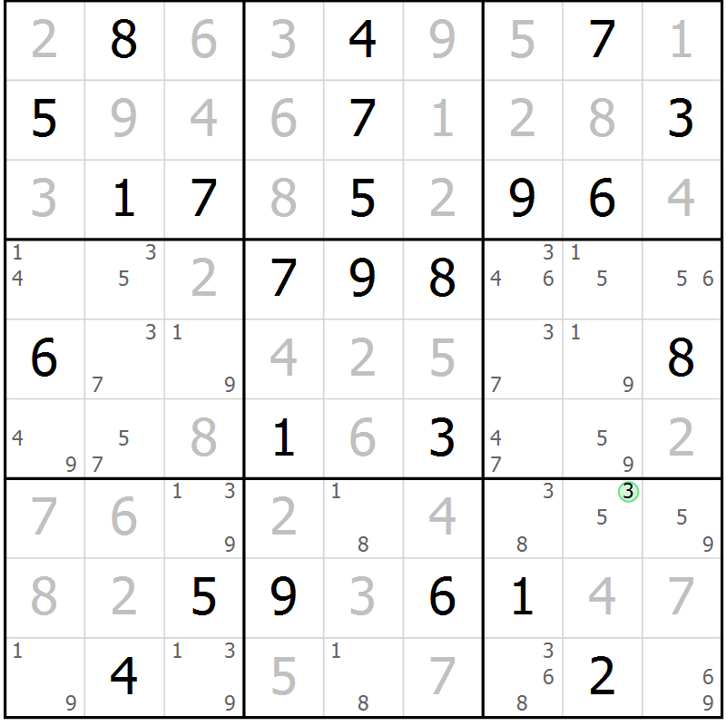 Position des candidats pour la solution de la Gr 74 page 77 du magazine de sudoku Maestro n° 101