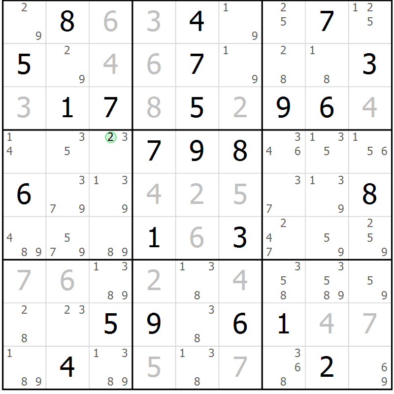 Position des candidats pour la solution de la Gr 74 page 77 du magazine de sudoku Maestro n° 101
