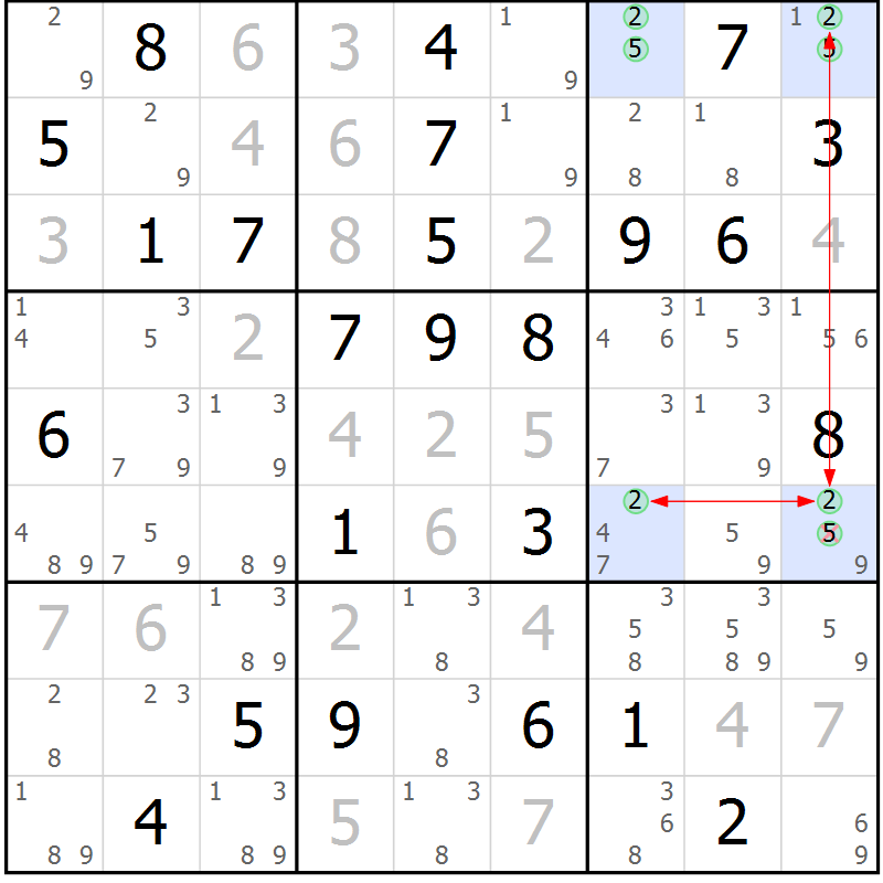 Position des candidats pour la solution de la Gr 74 page 77 du magazine de sudoku Maestro n° 101