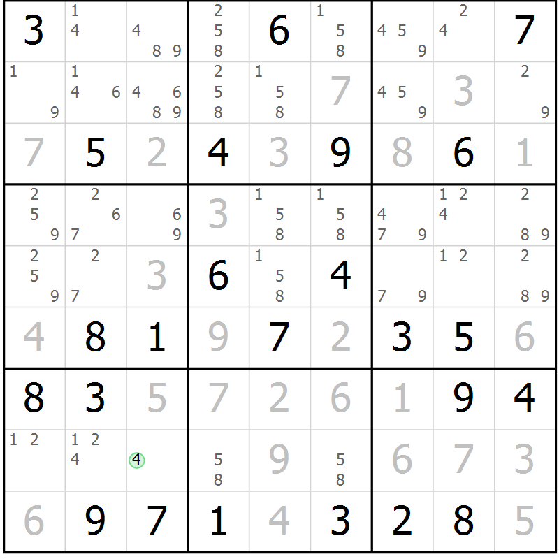 Position des candidats pour la solution de la Gr 75 page 78 du magazine de sudoku Maestro n° 101