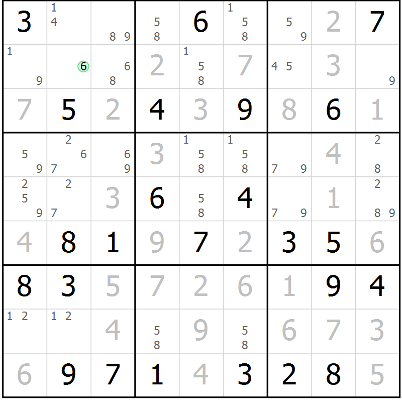 Position des candidats pour la solution de la Gr 75 page 78 du magazine de sudoku Maestro n° 101
