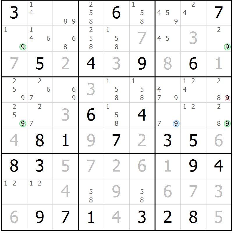 Position des candidats pour la solution de la Gr 75 page 78 du magazine de sudoku Maestro n° 101