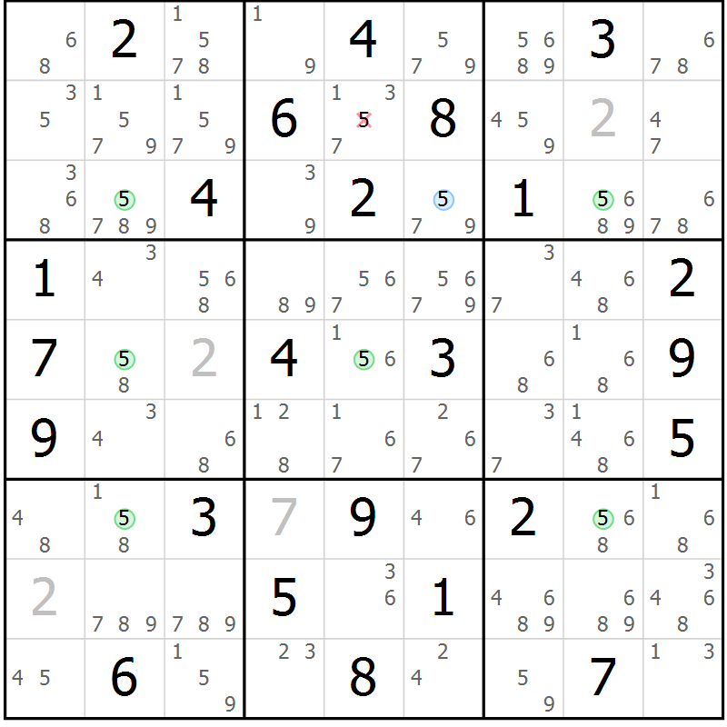 Position des candidats pour la solution de la Gr 76 page 79 du magazine de sudoku Maestro n° 101