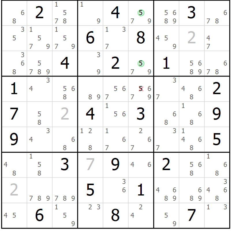 Position des candidats pour la solution de la Gr 76 page 79 du magazine de sudoku Maestro n° 101