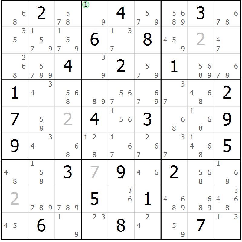 Position des candidats pour la solution de la Gr 76 page 79 du magazine de sudoku Maestro n° 101