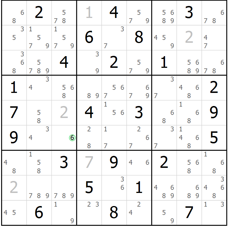 Position des candidats pour la solution de la Gr 76 page 79 du magazine de sudoku Maestro n° 101