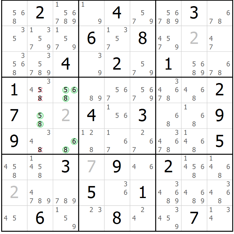 Position des candidats pour la solution de la Gr 76 page 79 du magazine de sudoku Maestro n° 101