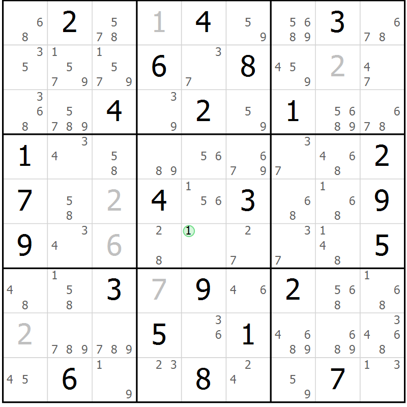 Position des candidats pour la solution de la Gr 76 page 79 du magazine de sudoku Maestro n° 101