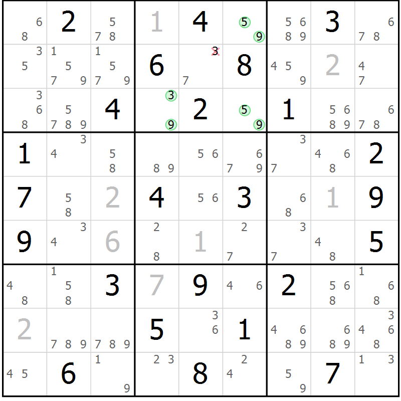 Position des candidats pour la solution de la Gr 76 page 79 du magazine de sudoku Maestro n° 101
