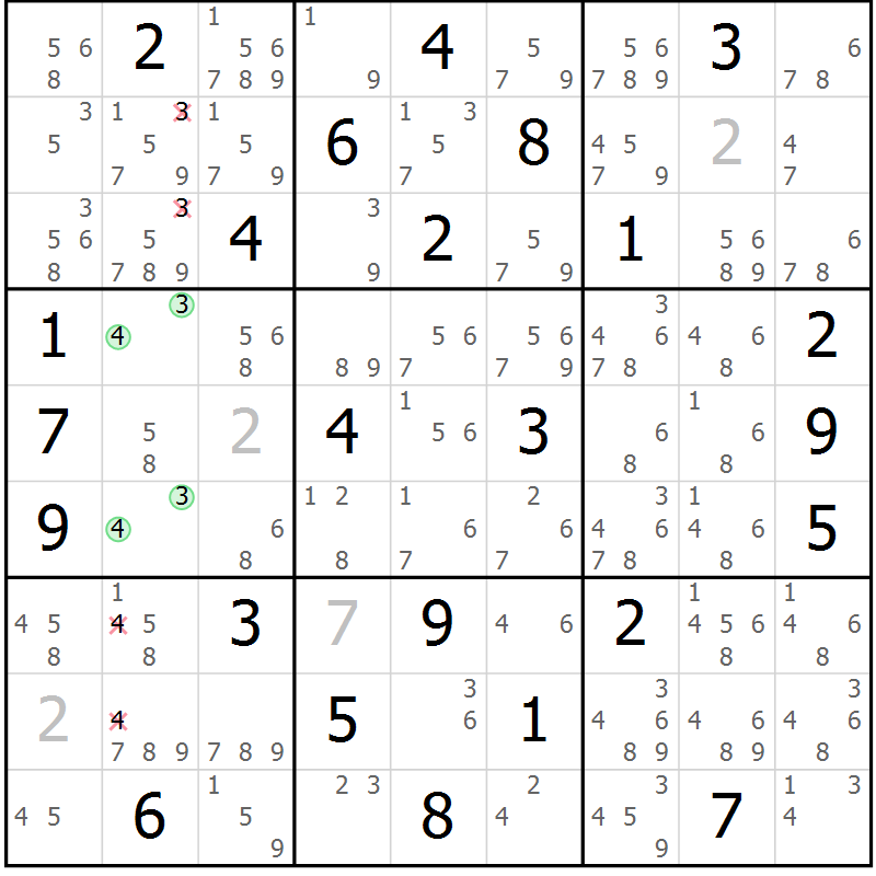 Position des candidats pour la solution de la Gr 76 page 79 du magazine de sudoku Maestro n° 101