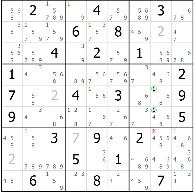 Position des candidats pour la solution de la Gr 76 page 79 du magazine de sudoku Maestro n° 101