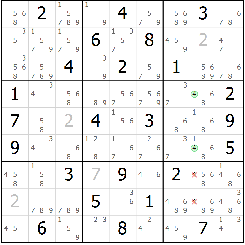 Position des candidats pour la solution de la Gr 76 page 79 du magazine de sudoku Maestro n° 101