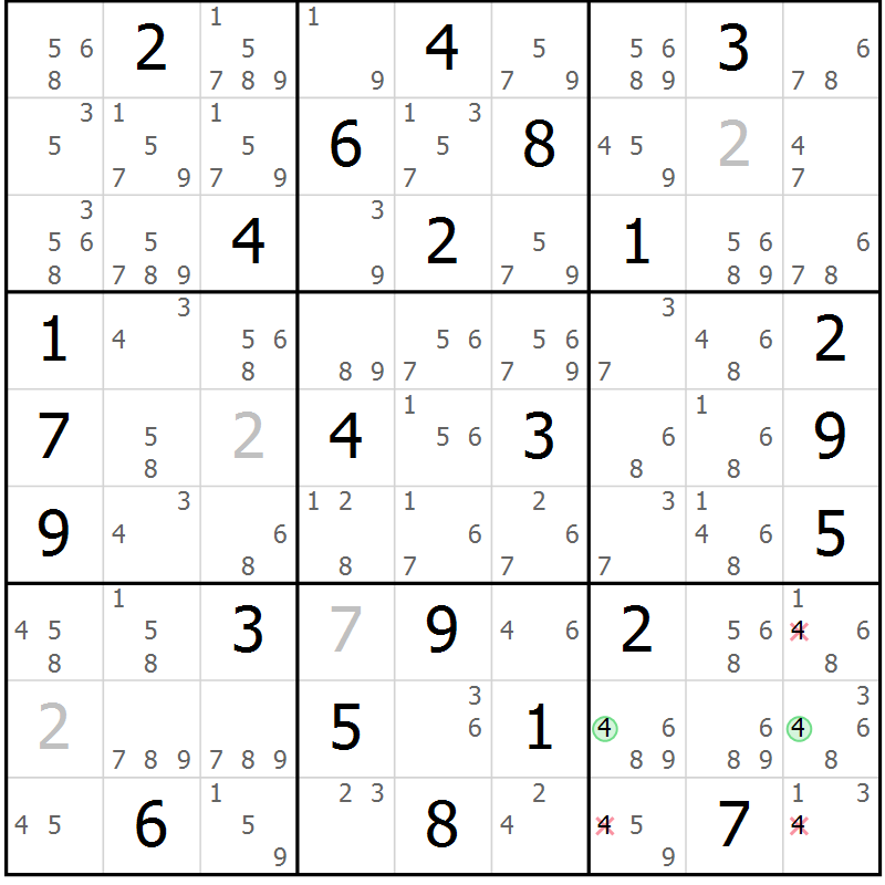 Position des candidats pour la solution de la Gr 76 page 79 du magazine de sudoku Maestro n° 101