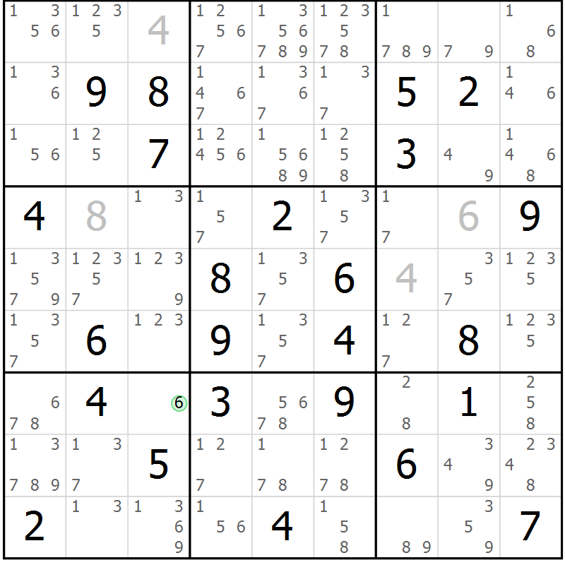Position des candidats pour la solution de la Gr 77 page 80 du magazine de sudoku Maestro n° 101