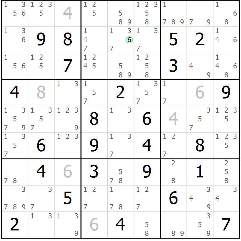 Position des candidats pour la solution de la Gr 77 page 80 du magazine de sudoku Maestro n° 101