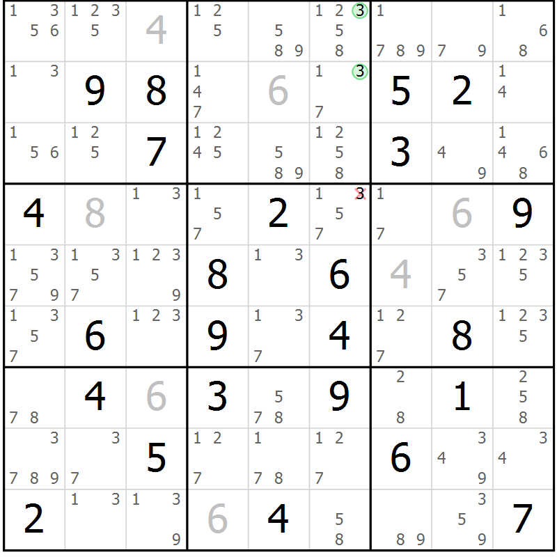 Position des candidats pour la solution de la Gr 77 page 80 du magazine de sudoku Maestro n° 101