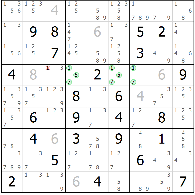 Position des candidats pour la solution de la Gr 77 page 80 du magazine de sudoku Maestro n° 101