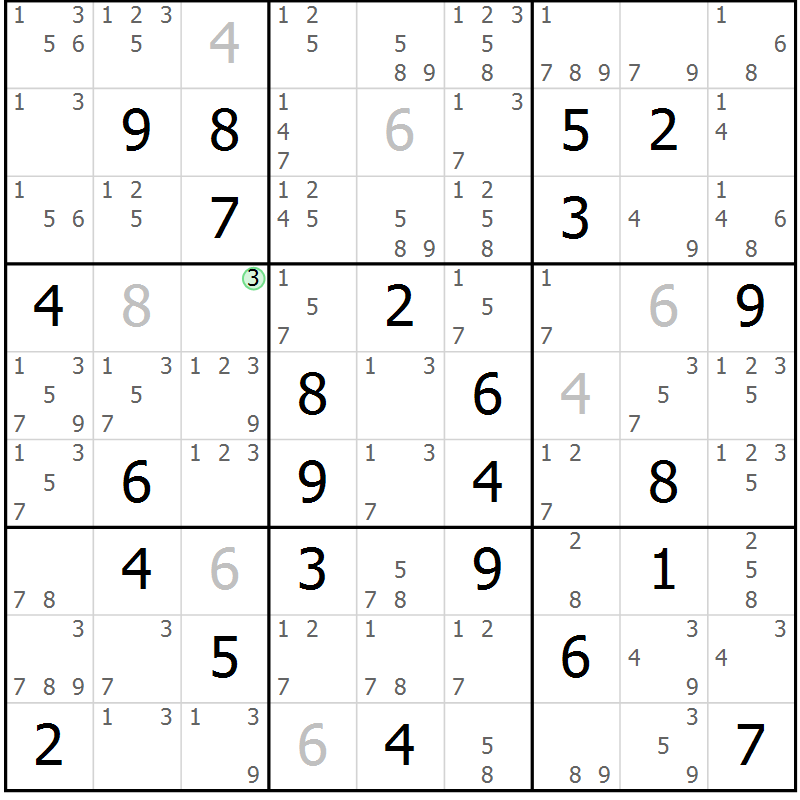 Position des candidats pour la solution de la Gr 77 page 80 du magazine de sudoku Maestro n° 101
