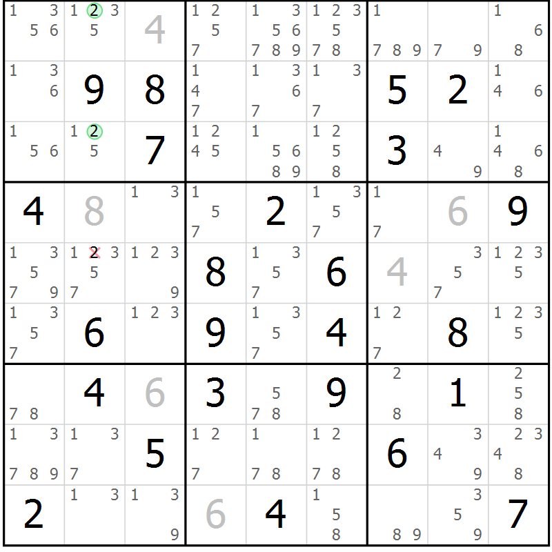 Position des candidats pour la solution de la Gr 77 page 80 du magazine de sudoku Maestro n° 101