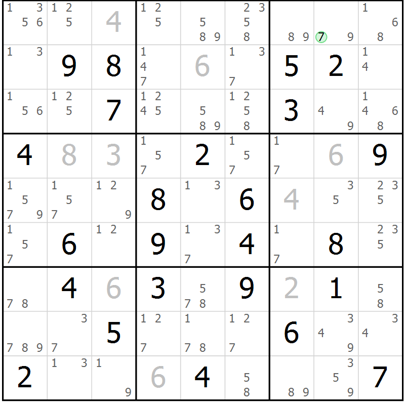 Position des candidats pour la solution de la Gr 77 page 80 du magazine de sudoku Maestro n° 101