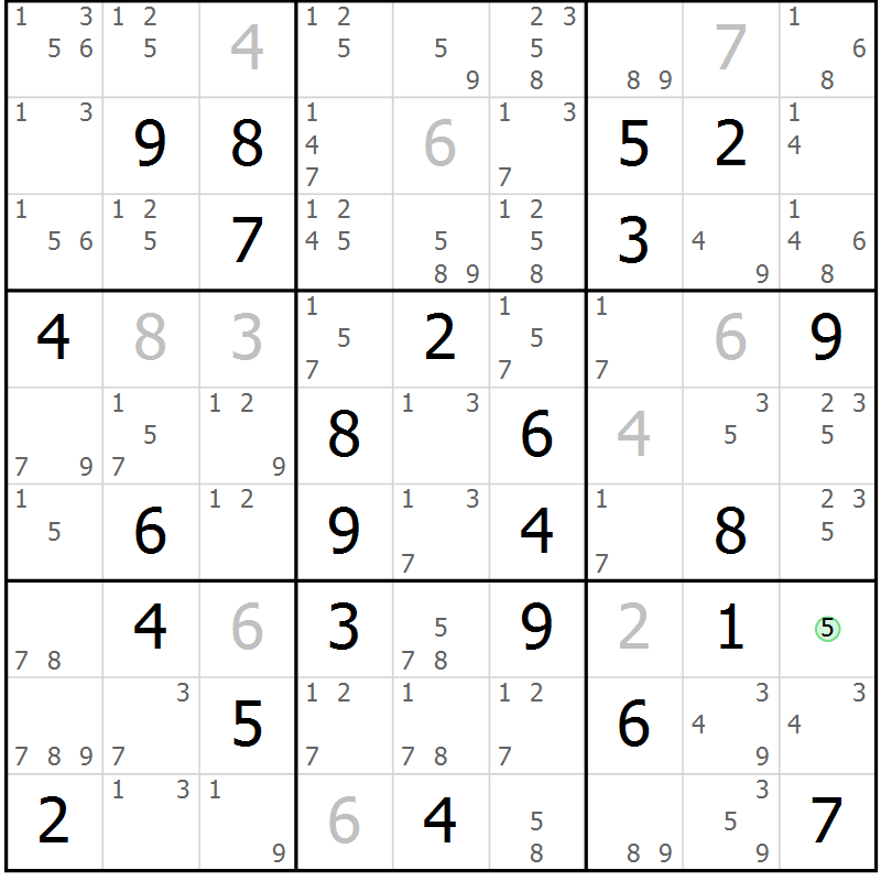 Position des candidats pour la solution de la Gr 77 page 80 du magazine de sudoku Maestro n° 101