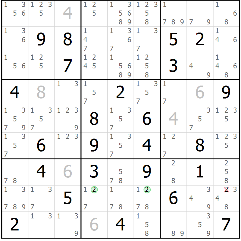 Position des candidats pour la solution de la Gr 77 page 80 du magazine de sudoku Maestro n° 101