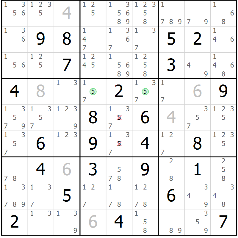 Position des candidats pour la solution de la Gr 77 page 80 du magazine de sudoku Maestro n° 101