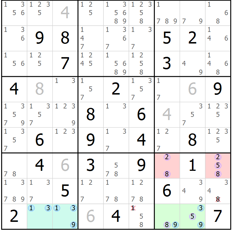 Position des candidats pour la solution de la Gr 77 page 80 du magazine de sudoku Maestro n° 101