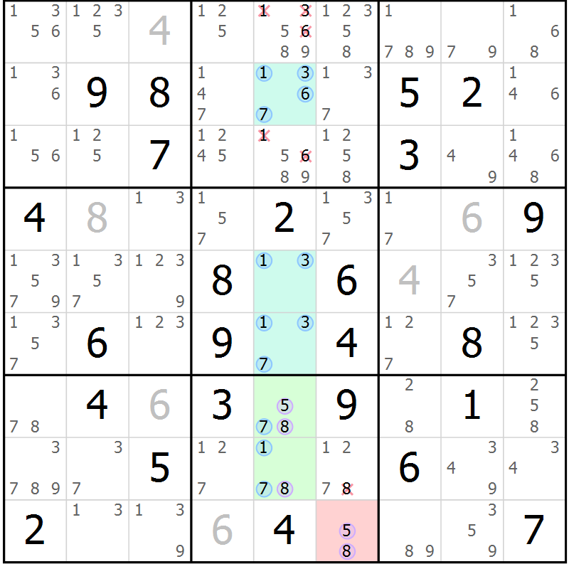 Position des candidats pour la solution de la Gr 77 page 80 du magazine de sudoku Maestro n° 101