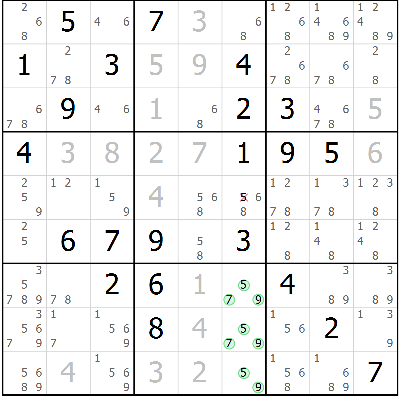 Position des candidats pour la solution de la Gr 78 page 81 du magazine de sudoku Maestro n° 101