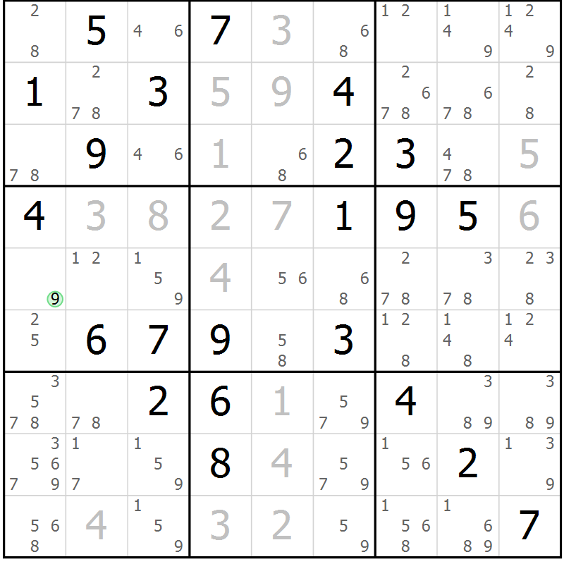 Position des candidats pour la solution de la Gr 78 page 81 du magazine de sudoku Maestro n° 101